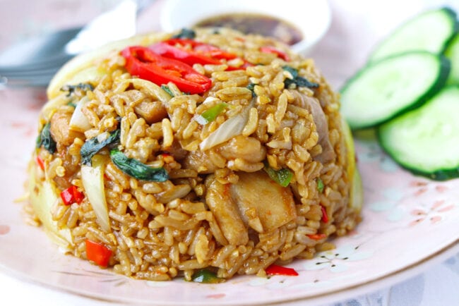 basil chicken rice with egg